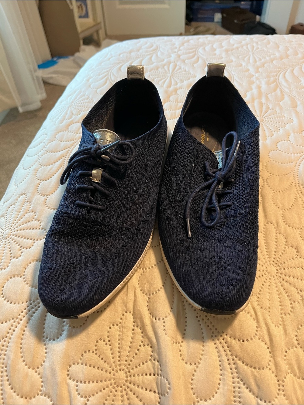Men's Navy Knit Lace-Up Casual Shoes